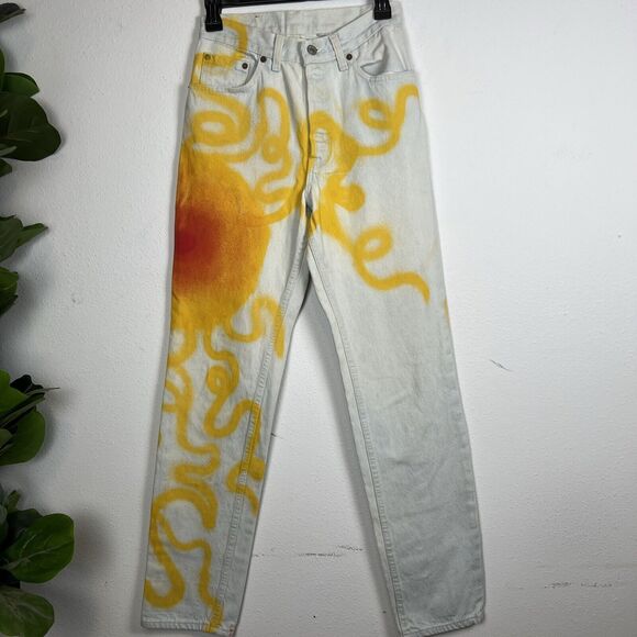 Vintage Levi’s 501 Mom Jeans 9 Custom Spray Paint Sun‎ Art Artsy Art To Wear USA